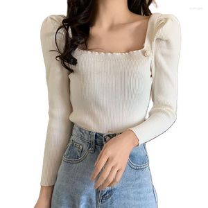 Womens Sweaters Casual Square Collar Women Sweater Autumn Winter Slim Solid Knit Ssweaters Pullovers Long Sleeve Soft Jumper Tops Femme