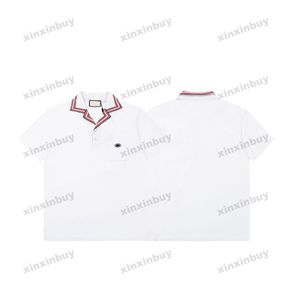 xinxinbuy Men designer Tee t shirt 23ss Collar Ribbon letter embroidery short sleeve cotton women Black White red S-2XL