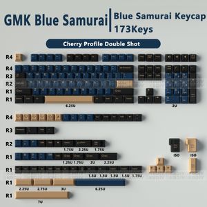 GMKブルーサムライキーキャップダブルショットMXスイッチメカニカルゲームキーボードABSチェリープロファイルISO 173キーキャップアンGK61