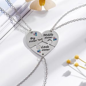 Kedjor kristall tre systrar hänge halsband för kvinnor justerbar söt hjärtformad sömnad mode krage smycken tillbehör gåvor