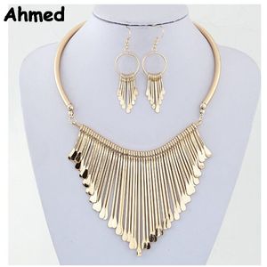 Wedding Jewelry Sets Ahmed Jewelry Geometry Fashion Metal Tassel Jewelry Set Necklace Earring For Woman Boho Maxi Statement Collar Necklace 230313