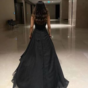 Black Prom Dresses Strapless Zipper Back Robe De Soiree Side Slit A Line Formal Occasion Women Wear Long Evening Gowns