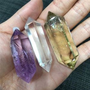 Figurki dekoracyjne 3PCS Naturalne kryształy ametystów przezroczyste kwarc podwójne punkty cytrynowa różdżka Medytacja Reiki Healing Stone DIY Mineral