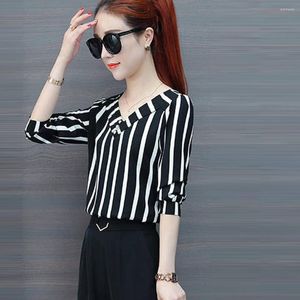 Kvinnor BLOUSES 2023 Office for Women Fashion Business Casual Three Quarter hylsa tröjor Leisure Stripe Elegant Ladies Plus Size Tops