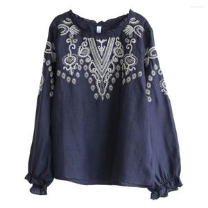 Blouses feminina Blush casual Fashion Ethnic Bordery Print T-Shirt Top Chinese Style Vintage