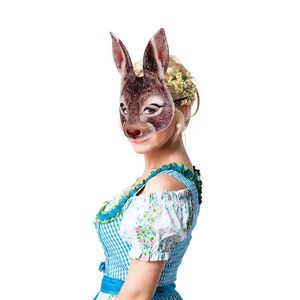 Buunnyy Mask Animal Eva Máscara de ouvido de coelho de rosto para Easter Halloween Party Mardi Gras Costume Acessório 10pcs