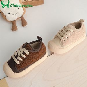 First Walkers 14-19cm Brand Winter Sneakers For Toddler Girls Boys Solid Khaki Brown Soft Zip Casual Shoes With Warm Velvet For 0-6Years Kids 230314