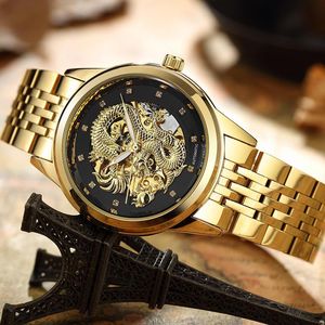 Wristwatches Men Dragon Watch Automatic MECHANICAL Wristwatch Luxury Gold Steel Black Golden Clock Luminous Male Skeleton Reloj Drop