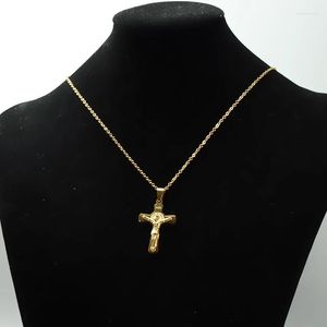 Hänghalsband 316l rostfritt stål inri Jesus kors krucifix halsband för män kvinnor guld färg metall religiös