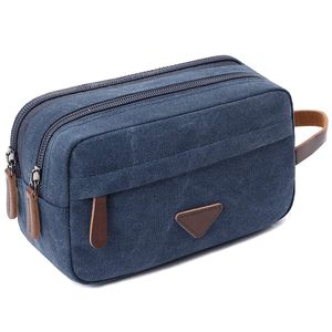 Cosmetic Bags Cases Mens Travel Toiletry Wash Bag Big Capacity Canvas Leather Cosmetic Makeup Organizer Shaving Dopp Kits with Double Compartments 230314