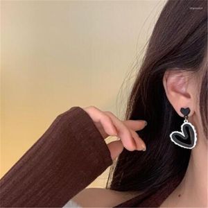 Stud Earrings Korean Style Cute Female Hollow Out Heart-Shaped Black And White Resin Party Jewelry Accessories