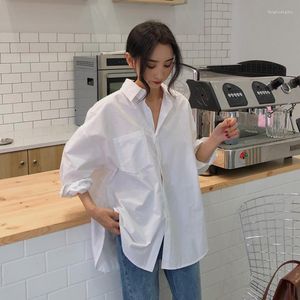 Frauen Blusen 2023 Frühling Herbst Frauen Shirts Lose Einfarbig Weiß Rosa Weibliche Tops Koreanischen Stil Blusas Taschen