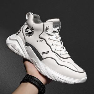 New black sports boots leather trend everything high help breathable father shoes inside heightening small white shoes A3