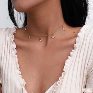 Choker Boho Vintage Gold Halsketten für Frauen Kristall Mond Sterne Sonne Anhänger Halskette mehrschichtige weibliche Schmuck Valentinstag Geschenk Halsreifen