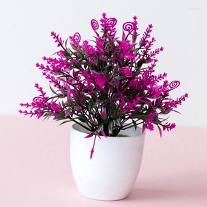 Decorative Flowers 1pc Artificial Pink Lavender Bonsai Green Plastic Potted Fake Plant Model Home Party Courtyard Decorate Flower Props