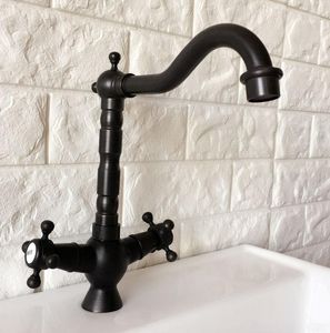 Torneiras de cozinha giratória de água de bico de água esfregada de bronze preto de bronze duplo pia de bole de um banheiro de banheiro de banheiro ANF361