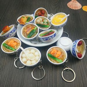 Keychains New Silation Food Key Chains Noodles Creative Bowl Keychain nese Blue and white Porcelain Food Bowl Mini Bag Pendant L230314