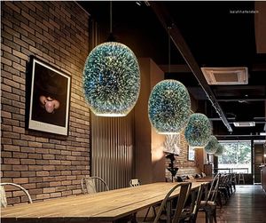 Kolye lambaları E27 Cam Art Yaratıcı Kişilik Butikleri Cafe Restoran Bar Rafları Işık 3D Havai Fişek Avize