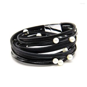 Braccialetti con ciondoli Avvolgente in pelle multistrato per donna Chiusure magnetiche in lega Bracciale con perle Bracciale Gioielli di moda Pulseras Mujer