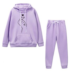 Kvinnors tvåbitar byxor Casual Tracksuit Women Hoodies 2 Set Outfits Autumn Sweatshirts Hooded Pullover Fleece Pant Suits Jogging Femme 230313