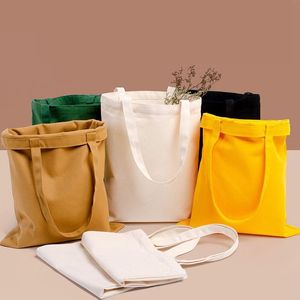 Sacos de compras sacos de compras ecológicos para mulheres sacolas de lona sólida bolsas de ombro casuais para meninas bolsas portáteis femininas bolsa de compras 230314