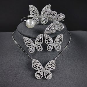 Hochzeit Schmuck Sets 4 stücke Pack 2023 Luxus Schmetterling silber farbe braut Dubai Hochzeit Für Frauen Dame Jahrestag Geschenk schmuck Bulk Verkaufen J7614 230313