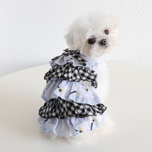 Pet plaid cake skirt clothes summer dog apparel gauze dresses suspender princess skirt dog clothes pet cat skirt