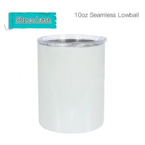 US Warehouse 10oz rak sublimering Sömlös lowball tumblers tomt rostfritt stål med förseglat lock glansigt vitt dubbelt vägg kopp vin glas vatten flaska b5