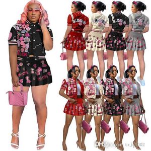 Designer Summer Baseball Tracksuits Womens Two Piece Set Outfits Fashion Printed Bomber Jackets Pleated Skirt Varsity Suit