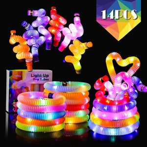 Neuheit Spiele 14 Stück leuchtende Leuchtstäbe Pop LED Fidget Tubes Kinder Halloween Partygeschenke Preise Goodie Bag Stuffers In The Dark Weihnachten 230313