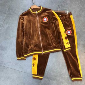 Yüksek Versiyon Men Trailtsits Luxury Marka Tasarımcı Ceket Pantolon İki Parçalı Velvet İşlemeli Sweatshirt Sweat Wo Sports Suit Spor Giyim