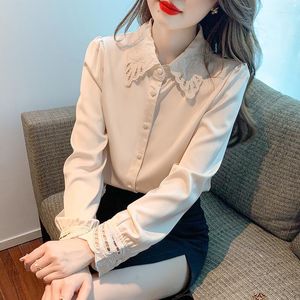Kvinnor Bluses Korean version Kvinnlig Chiffon -skjorta 2023 Spring Autumn Long SleVed Hollow Out Doll Top