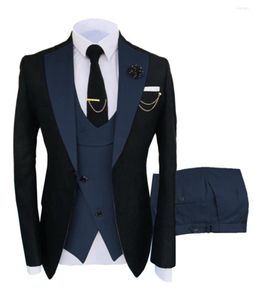 Men's Suits SZMANLIZI MALE COSTUMES Tailored Made Black Jacket Navy Blue Pants Vest Men Suit Tuxedos For Groom Man Wedding Party Dress