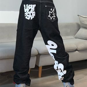 Men s Jeans 2023 Letter Print Baggy Y2k Men High Street Vintage Hip Hop Waisted Casual Straight Wide Leg Women Pants 230313