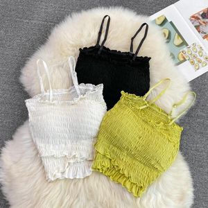 Women's Tanks Sexy Fold With Chest Pad Wrap Bottoming Irregular Slim Short Style Suspender Vest Top