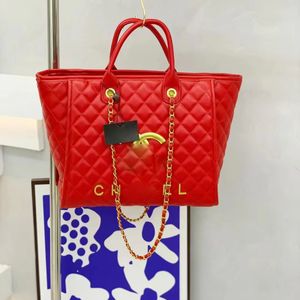 ChaneI Luxus-Einkaufstasche, Designertasche, klassische Diamantgitter-Handtasche, echtes Leder, tragbar, Einkaufstasche mit Tragegriff an der Oberseite, Umhängetaschen, dunkle Farbe, 43 x 18 x 29 cm