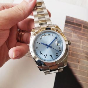 Mens Automatic Mechanical Watch 40mm Arabic Numerals Light Blue Dial Folding Clasp Steel Strap Fashion Business Watches Gift for Men