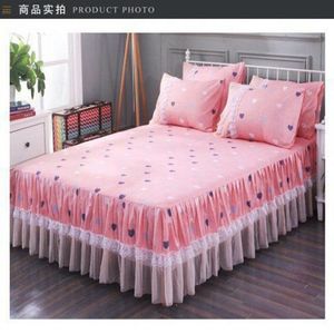 Bedkjol 3PC Queen/ King Size Four Seasons Dammtät sängdekorationer Floral Plants Tryckta säng Polyester Blommor Bäddkjol Madrass Cover 230314