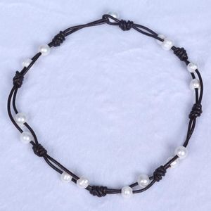 Chains White Potato Shape Real Pearl Necklace Jewelry Leather Knitted Women For Christmas Gifts