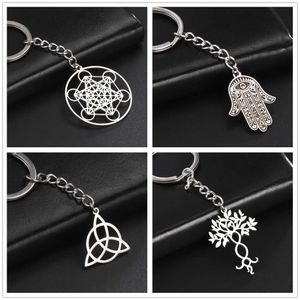 Keychains Teamer Viking Keychain Celtics Knot Archangel Metatron Solomon Fatima Star of David Cross Key Bag Accessories L230314