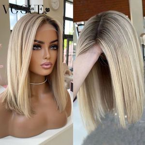 Syntetiska peruker ombre askblond GLUELESS full spetshår 13x6 Kort bob front Förplukt 613 Frontal 230314