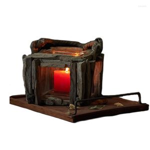 Kerzenhalter Retro alte handgemachte hölzerne Kandelaber Halloween Glashalter Laterne dekorative kreative Bar Cafe Home Ornamente Geschenk FC59