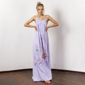 Casual Dresses Jastie Flower Embroidered Maxi Dress Sexig Hollow Back Strap Boho Long Beach Women Clothing 2023 Vestidos