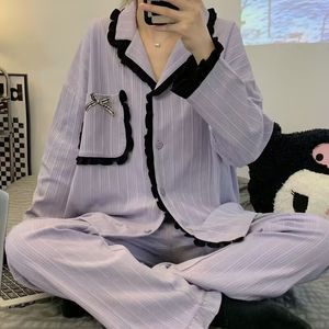 Women's Sleepwear Sweet Pajamas Set Full-Sleeve T-shirt Long Pants 2Piece/Set Summer Sexy Bow Pyjama Big Size Homewear Cozy Plus Plaid Sleepwear 230314