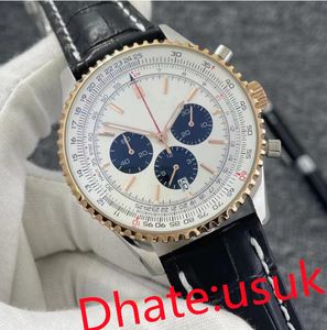 Herrenuhr, Chronograph, Quarzwerk, 46 mm, Gelbgoldgehäuse, limitiertes silbernes Zifferblatt, 50. Jahrestag, Herrenuhren, Lederarmband, Herrenarmbanduhren