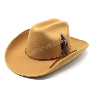 9.5CM Wide Brim Western Cowboy Hat For Men's Vintage Fascinator Cowgirl Jazz Hat Cloche Church Caps Sombrero Hombre