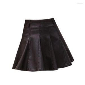 Skirts 2023 PU High Waist Sheds Pleated Leather Black Skirt Women A-Line Puff Plus Size XXXL 4XL Female