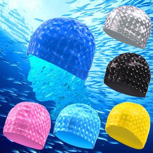 Men's swimwear Men Women Free size Elastic Waterproof PU Swim Cap Fabric Protect Ears Long Hair Sports Swim Pool Hat Diving Swimming Cap L230314