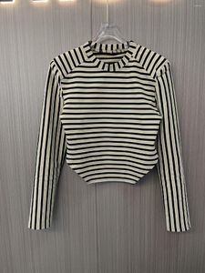 Women's T Shirts 2023SS Spring Fashion Women Casual Striped Long Sleeve Slim T-shirt Female Chic Tops Teu