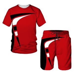 Tracki męskie Summer European i amerykańskie duże trendy mężczyzn Casual TrackSuits 3D Digital Print T-Shirt Shorts Zestaw 2 sztuki 230313